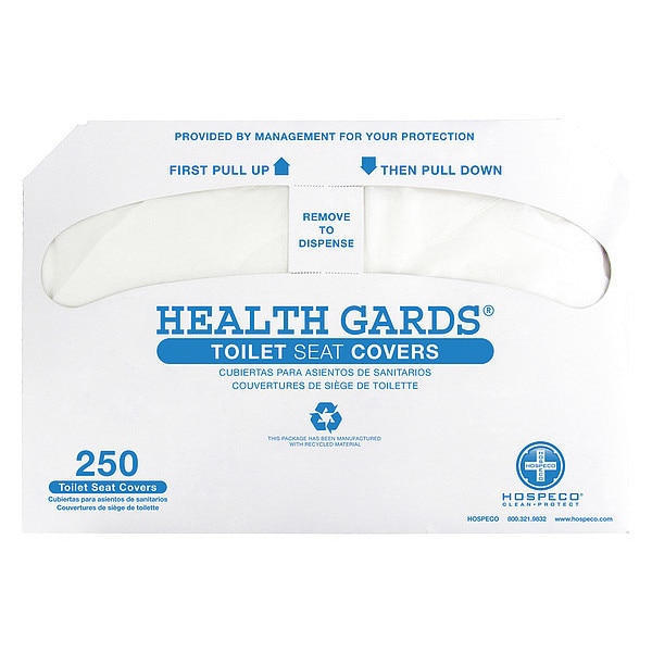 Hospeco Toilet Seat Cover, Health Gards, Half Fold, 14 1/2 in x 17 in Sheet Size, 250 Sheets, White - HG-5000