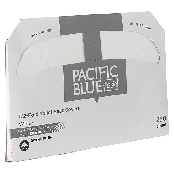 Georgia-Pacific Toliet Seat Cover: 1/2 Fold, 250 Sheets, White, 5000 PK - 47046