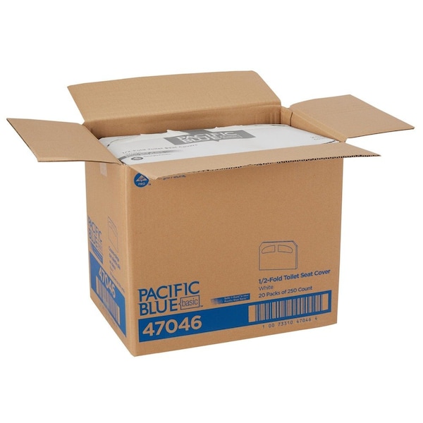 Georgia-Pacific Toliet Seat Cover: 1/2 Fold, 250 Sheets, White, 5000 PK - 47046