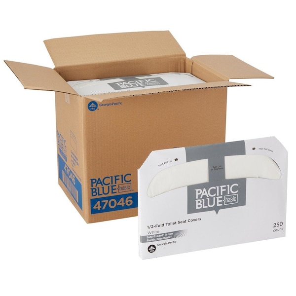 Georgia-Pacific Toliet Seat Cover: 1/2 Fold, 250 Sheets, White, 5000 PK - 47046