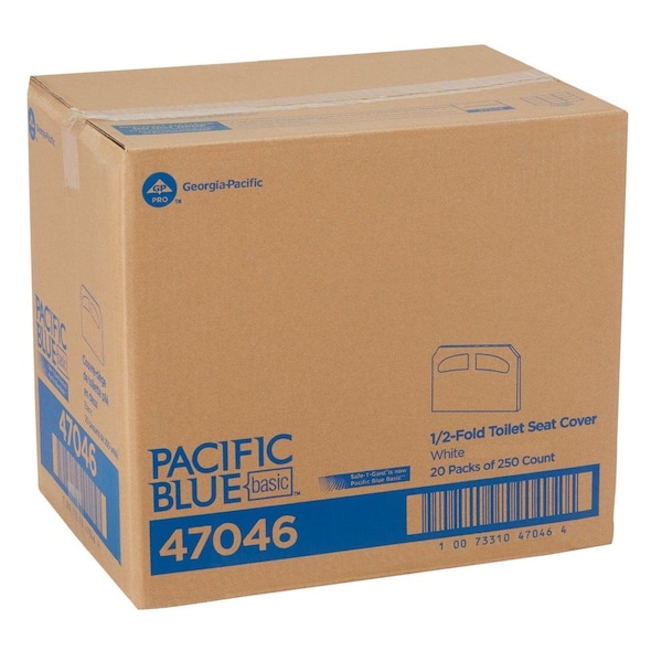 Georgia-Pacific Toliet Seat Cover: 1/2 Fold, 250 Sheets, White, 5000 PK - 47046