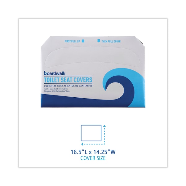 Boardwalk Toilet Seat Cover, 1/2 Fold, White, 250 Sheets - BWK-1000