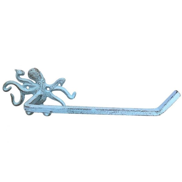 Handcrafted Model Ships 11 in. Rustic Cast Iron Octopus Toilet Paper Holder, Light Blue - K-9205-SOLID-LIGHT-BLUE