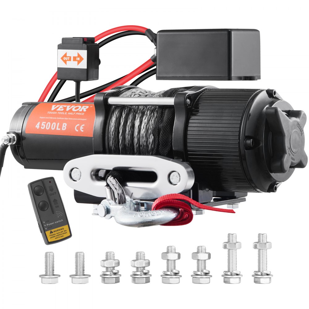 VEVOR Electric Winch, 12V 4500 lb Load Capacity Nylon Rope Winch, IP55 1/4” x 39ft ATV UTV Winch with Wireless Handheld Remote & Hawse Fairlead for Towing Jeep Off-Road SUV Truck Car Trailer Boat - HCSJPHCSYCYCA93Y0V9