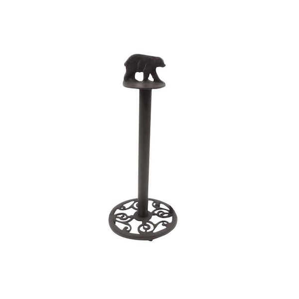 Handcrafted Model Ships 16 x 6.5 x 6.5 in. Cast Iron Black Bear Bathroom Extra Toilet Paper Stand - K-9211-B-CAST-IRON-T