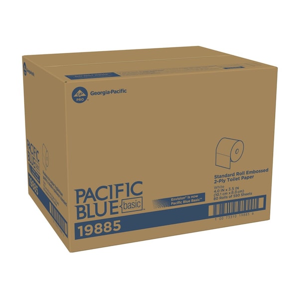 Georgia-Pacific Envision Toilet Paper, 2 Ply, 550 Sheets, 3.5 L x 3.8 W in Sheets, Std Core, White, 80 Pack - 19885