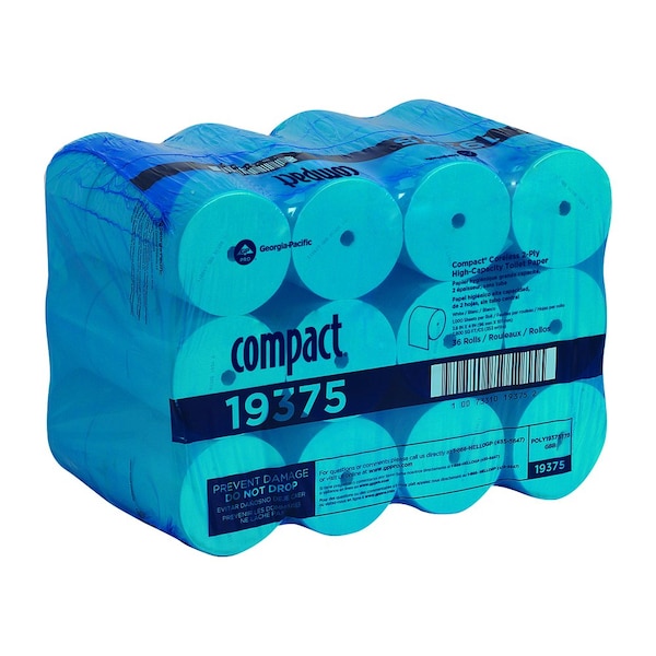 Georgia-Pacific Compact Toilet Paper, 2 Ply, 1,000 Sheets, 333 ft L, Coreless, 36 Pack - 19375