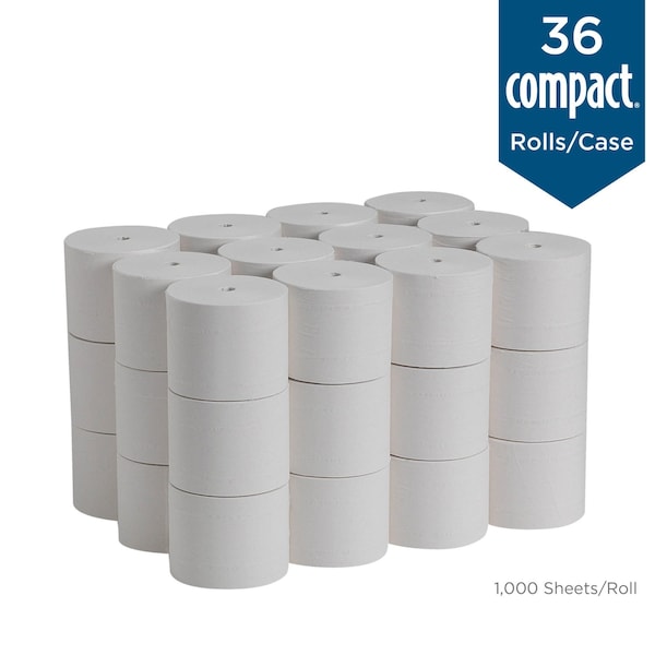 Georgia-Pacific Compact Toilet Paper, 2 Ply, 1,000 Sheets, 333 ft L, Coreless, 36 Pack - 19375