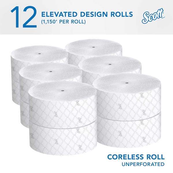 Kimberly-Clark Professional Scott Essential, Jumbo Coreless, 2 Ply, Continuous Sheets, White, 12 PK - 07006