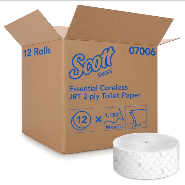 Kimberly-Clark Professional Scott Essential, Jumbo Coreless, 2 Ply, Continuous Sheets, White, 12 PK - 07006
