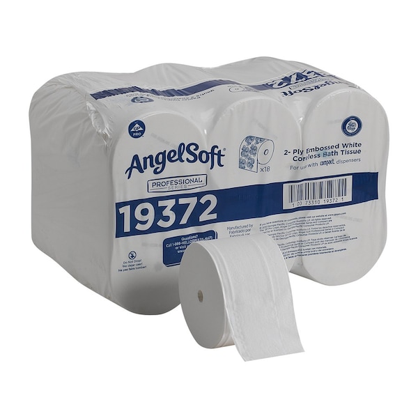 Georgia-Pacific Angel Soft Professional SeriesCompact, Coreless, 2 Ply, 1125 Sheets, White, 18 PK - 19372