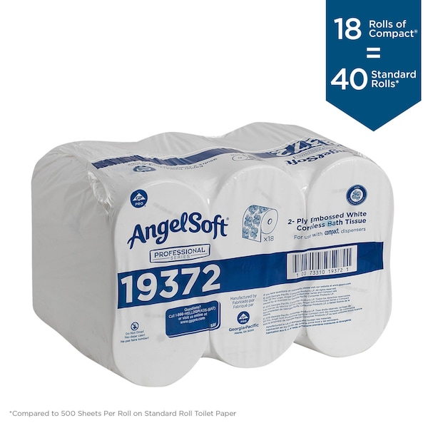 Georgia-Pacific Angel Soft Professional SeriesCompact, Coreless, 2 Ply, 1125 Sheets, White, 18 PK - 19372