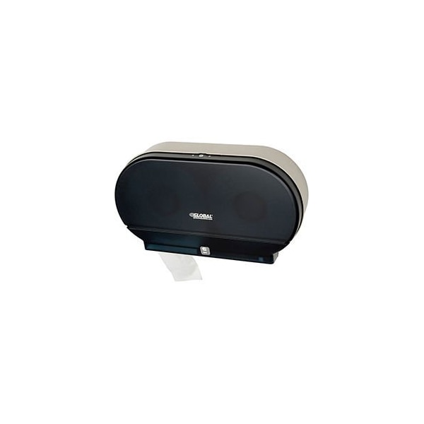 Global Industrial Plastic Twin Jumbo Roll Toilet Tissue Dispenser - Two 9 Rolls, Smoke Gray/Beige Finish - 640933