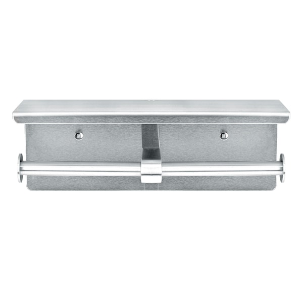 Alpine Industries Universal Brushed Stainless Steel Double Post Toilet Paper Holder with Shelf. - ALP487-B-MK