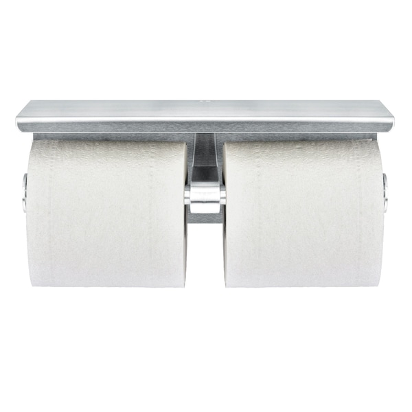 Alpine Industries Universal Brushed Stainless Steel Double Post Toilet Paper Holder with Shelf. - ALP487-B-MK
