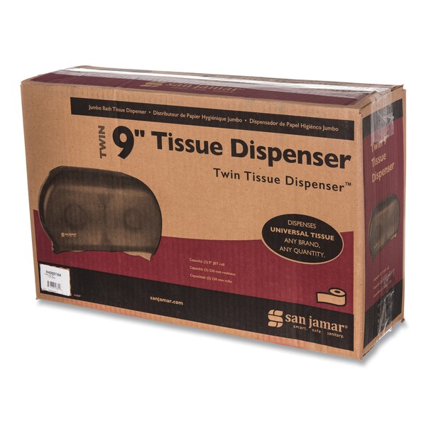 San Jamar Twin 9" Jumbo Tissue Dispenser, 19 x 5 1/4 x 12, Transparent Black Pearl - R4000TBK