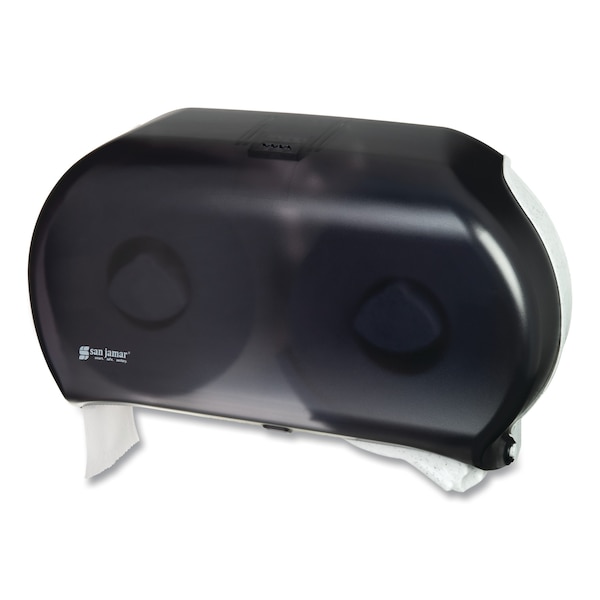 San Jamar Twin 9" Jumbo Tissue Dispenser, 19 x 5 1/4 x 12, Transparent Black Pearl - R4000TBK