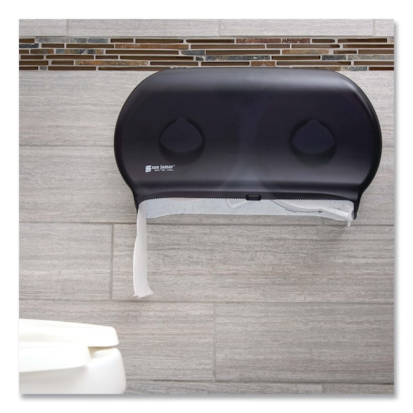 San Jamar Twin 9" Jumbo Tissue Dispenser, 19 x 5 1/4 x 12, Transparent Black Pearl - R4000TBK