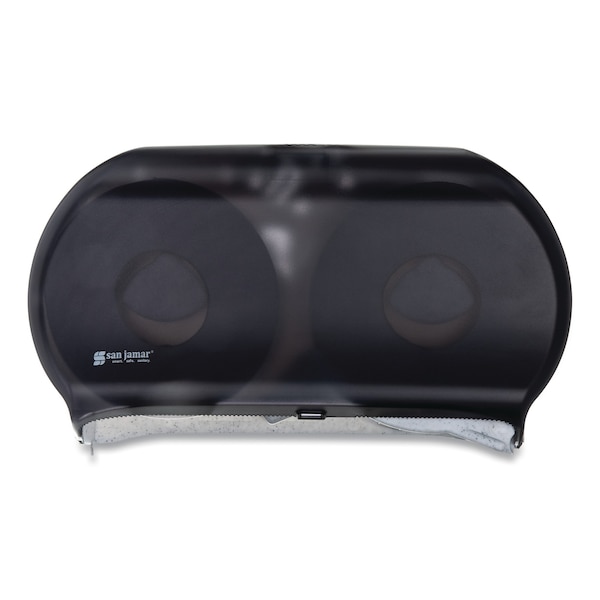 San Jamar Twin 9" Jumbo Tissue Dispenser, 19 x 5 1/4 x 12, Transparent Black Pearl - R4000TBK