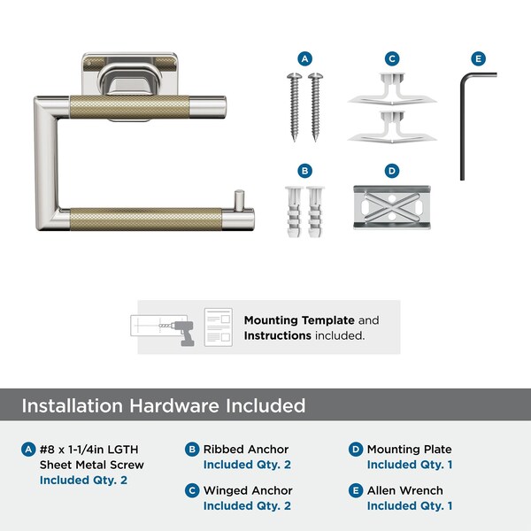 Amerock Esquire Polished Nickel/Golden Champagne Contemporary Single Post Toilet Paper Holder - BH26617PNBBZ