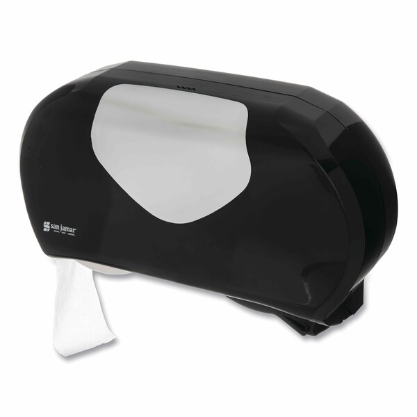San Jamar Twin Jumbo Bath Tissue Dispenser, 20 1/14x5 7/8x11 9/10, Blk/Faux Stainless Steel - R4070BKSS