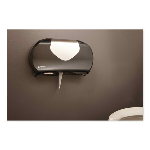 San Jamar Twin Jumbo Bath Tissue Dispenser, 20 1/14x5 7/8x11 9/10, Blk/Faux Stainless Steel - R4070BKSS
