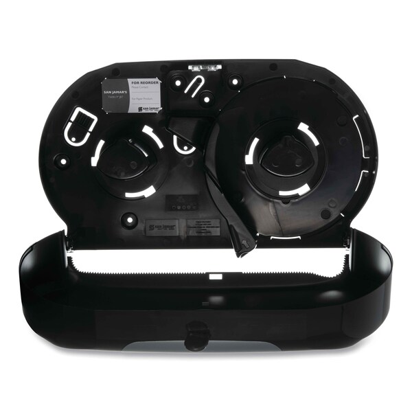 San Jamar Twin Jumbo Bath Tissue Dispenser, 20 1/14x5 7/8x11 9/10, Blk/Faux Stainless Steel - R4070BKSS