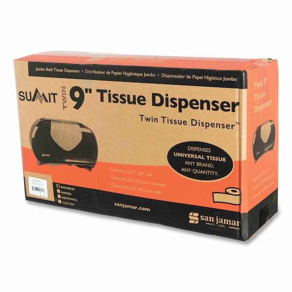 San Jamar Twin Jumbo Bath Tissue Dispenser, 20 1/14x5 7/8x11 9/10, Blk/Faux Stainless Steel - R4070BKSS