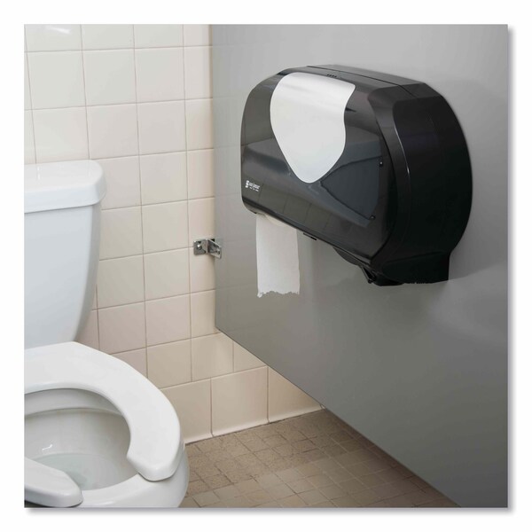 San Jamar Twin Jumbo Bath Tissue Dispenser, 20 1/14x5 7/8x11 9/10, Blk/Faux Stainless Steel - R4070BKSS