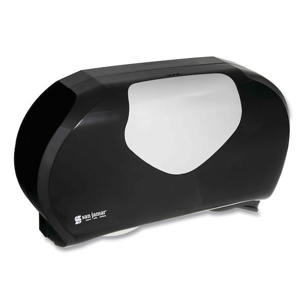 San Jamar Twin Jumbo Bath Tissue Dispenser, 20 1/14x5 7/8x11 9/10, Blk/Faux Stainless Steel - R4070BKSS