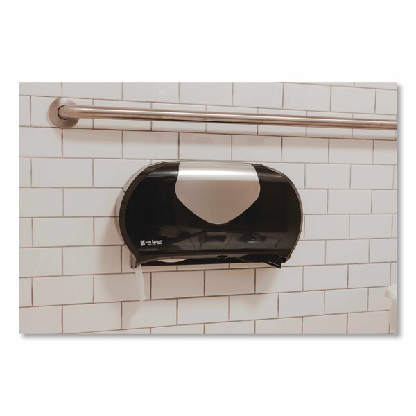 San Jamar Twin Jumbo Bath Tissue Dispenser, 20 1/14x5 7/8x11 9/10, Blk/Faux Stainless Steel - R4070BKSS