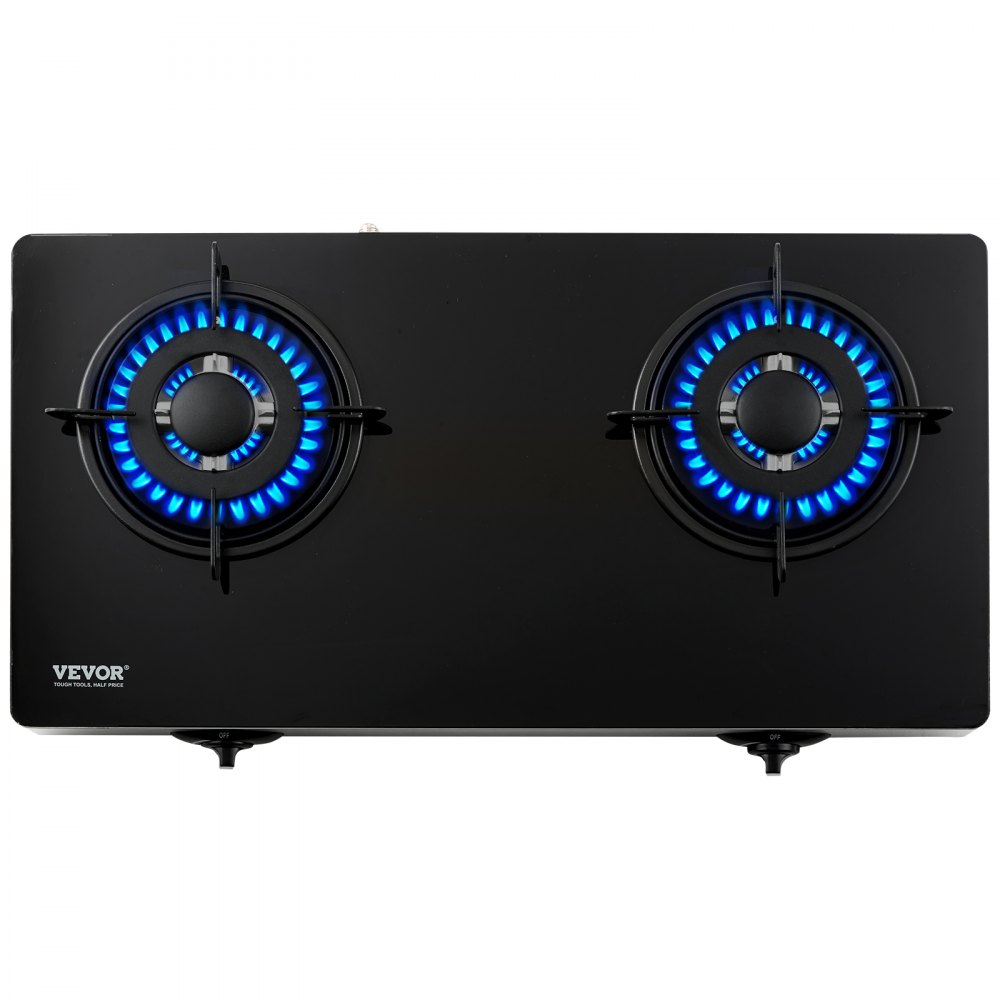 VEVOR Gas Cooktop 28 inch, Max 10100BTU 2 Burners Tempered Glass Countertop Gas Stove Top, Portable Natural Gas Hob with Pulse Electronic Ignition for Outdoor, Kitchen, Camping, RV, Apartment - T71CM22500BTUM573V6