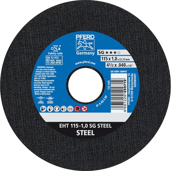 Pferd 69947 Rueda de corte de 4-1/2 pulgadas x .040 pulgadas, 7/8 pulgadas AH A 60 S SG - Tipo 1 - 69947-PFERD