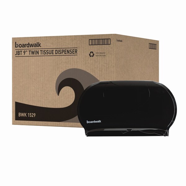 Boardwalk Jumbo Twin Toilet Tissue Dispenser, 20 1/4 x 12 1/4, Black - R4070BKBW