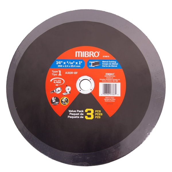 Hoja de corte reforzada de óxido de aluminio de 14 pulgadas (356 mm) para metal, paquete de 3 - 973670