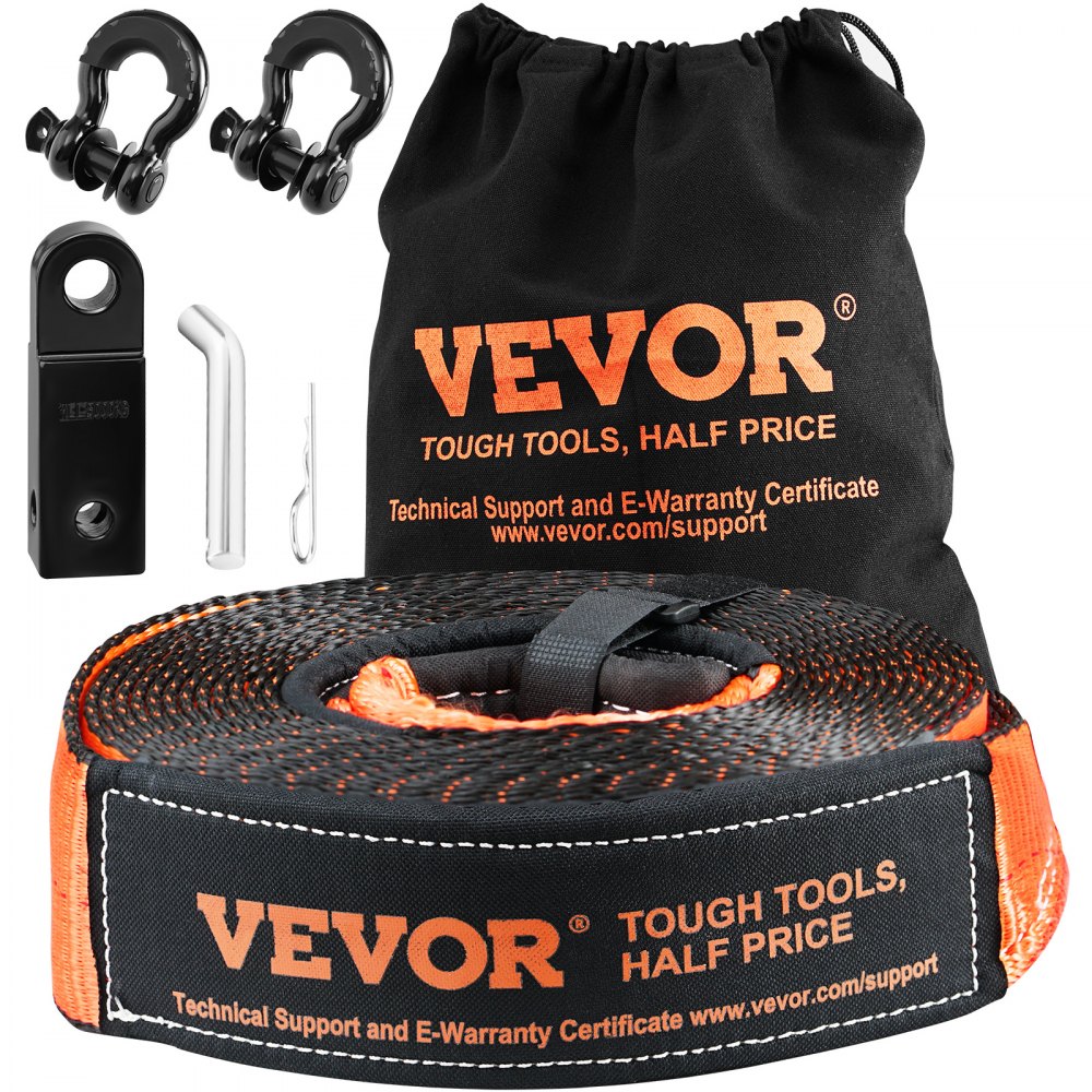 VEVOR Off-Road Recovery Kit, 3" x 30', Heavy Duty Winch Recovery Kit with 30,000 lbs Tow Strap, 44,092 lbs D-Ring Shackles, Shackle Receiver and Storage Bag, for ATVs, Jeeps, Off-Road Vehicles, Trucks - JPJYGJB5J0005FPT8V0