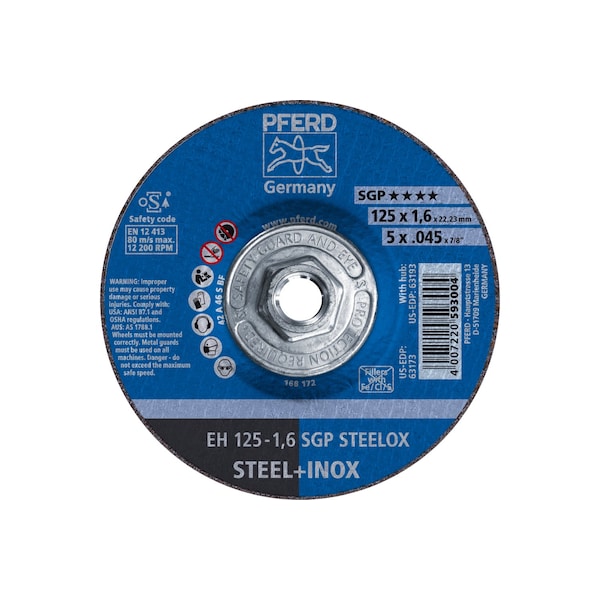 Rueda de corte Pferd de 5" x .045", 5/8-11 Thd. - SGP STEELOX - Tipo 27 - 63193