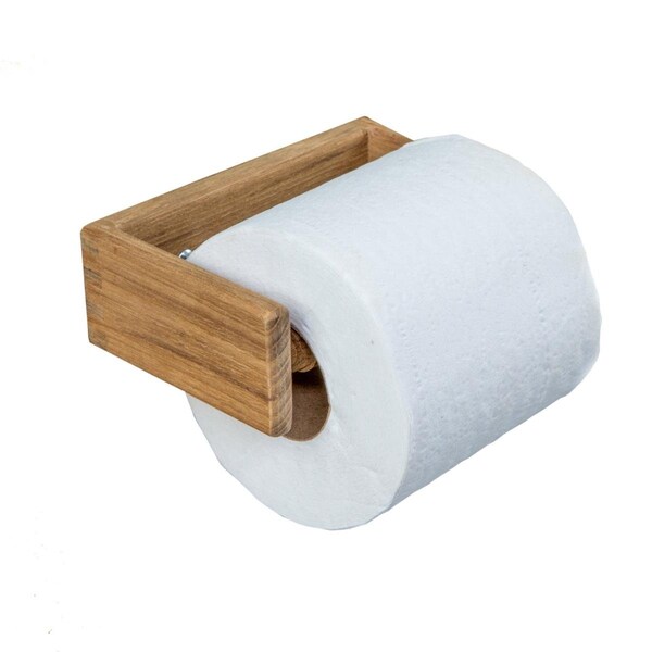 Homeroots Traditional Solid Teak Wall Mount Toilet Paper Holder - 475854