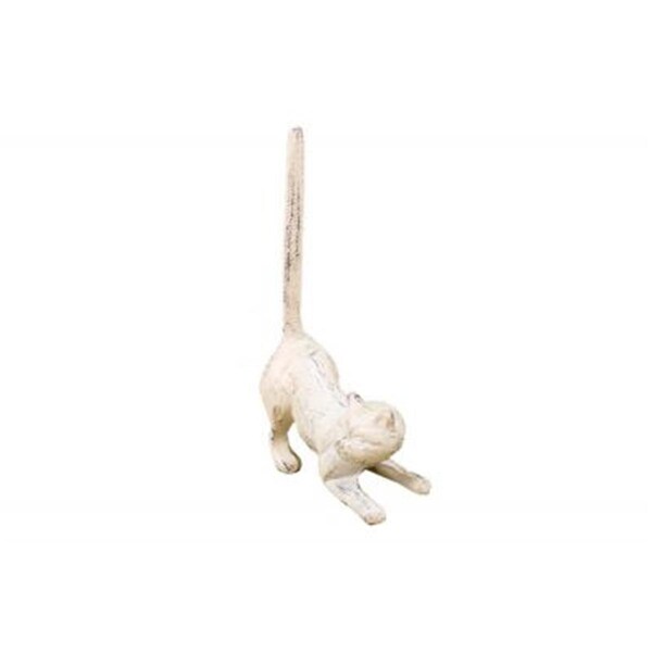 Handcrafted Model Ships 10 in. Whitewashed Cast Iron Cat Extra Toilet Paper Stand - K-1331-W-TOILET