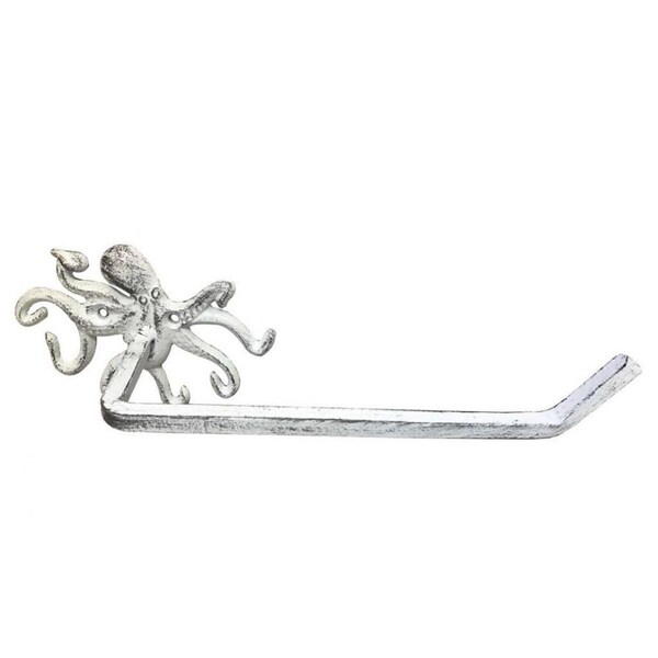 Handcrafted Model Ships 11 in. Whitewashed Cast Iron Octopus Toilet Paper Holder, White - K-9205-W