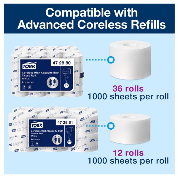 Tork Tork Coreless Toilet Paper Spindle Gray T7, Doubles Typical Capacity, Universal, 473040, Type C - 473040