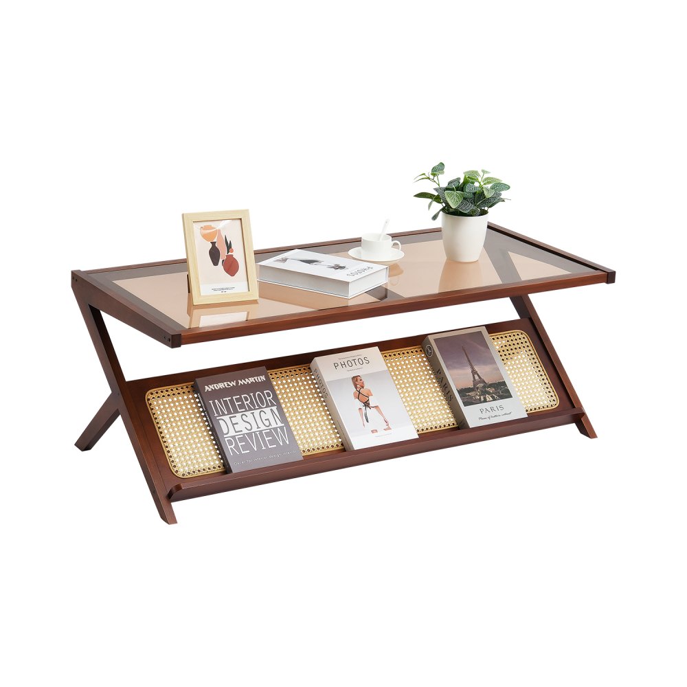 VEVOR Rattan Coffee Table Z-Shaped Rattan Coffee Table 1-Tier for Living Room - ZFXKFZHTSBLPTWW25V0