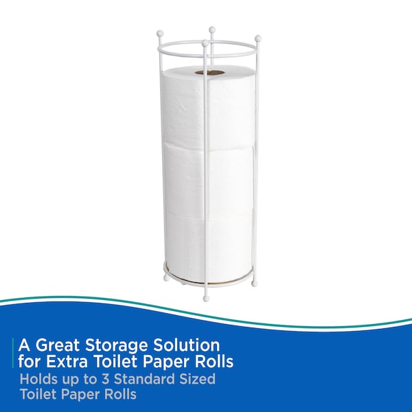 Kenney Mfg Metal & Bamboo Free Standing Toilet Paper Roll Holder, White/Natural - KN61588PS