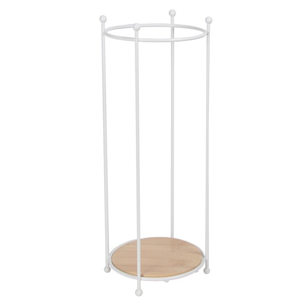 Kenney Mfg Metal & Bamboo Free Standing Toilet Paper Roll Holder, White/Natural - KN61588PS