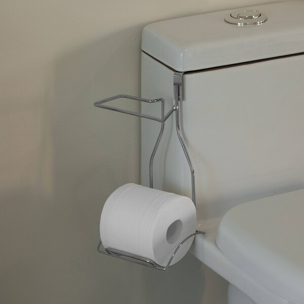 Basicwise Chrome Over the Tank 2 Slots Toilet Tissue Paper Holder Organizer for Bathroom Storage - QI004449
