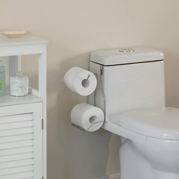 Basicwise Chrome Over the Tank 2 Slots Toilet Tissue Paper Holder Organizer for Bathroom Storage - QI004449