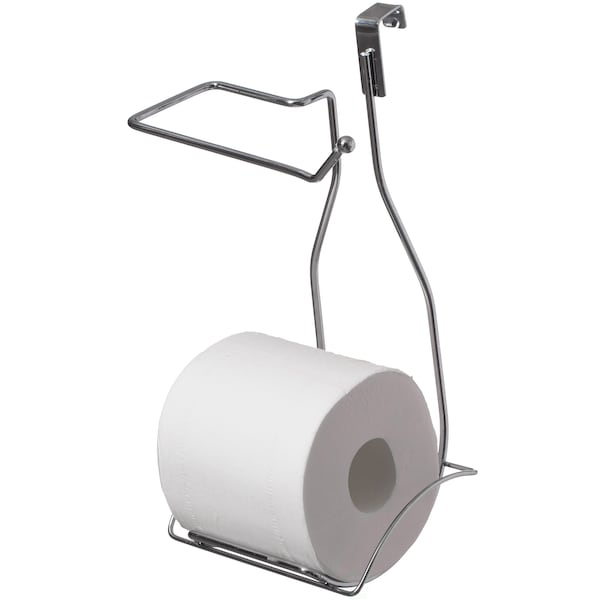 Basicwise Chrome Over the Tank 2 Slots Toilet Tissue Paper Holder Organizer for Bathroom Storage - QI004449