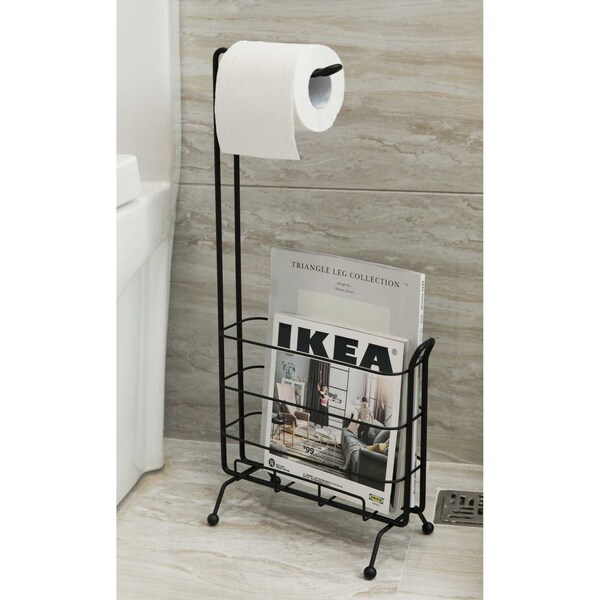 Basicwise Metal Toilet Paper Holder with Magazine Rack - QI003489