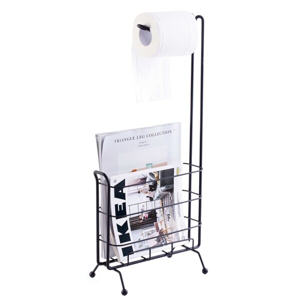 Basicwise Metal Toilet Paper Holder with Magazine Rack - QI003489