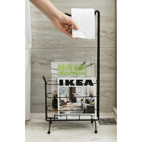 Basicwise Metal Toilet Paper Holder with Magazine Rack - QI003489